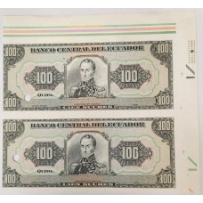 ECUADOR 1965 . ONE HUNDRED 100 SUCRES BANKNOTES . SPECIMEN